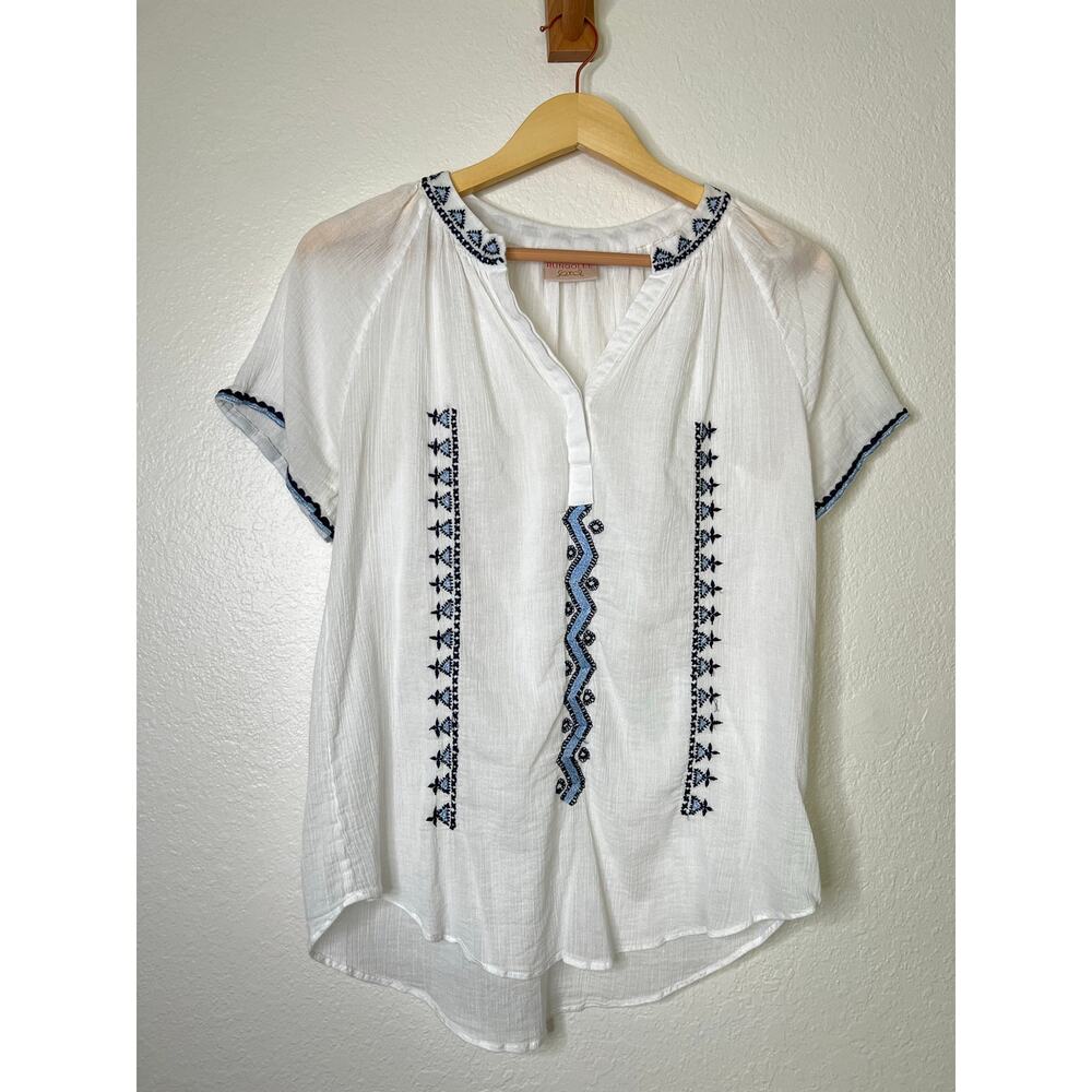 White Embroidered Short-Sleeve Peasant Blouse